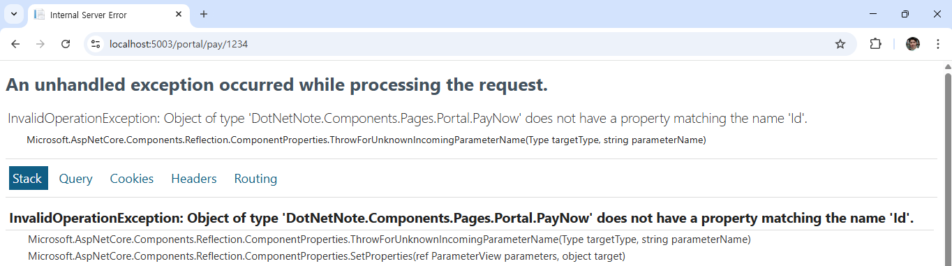 라우트 파라미터 없을 경우 에러 발생