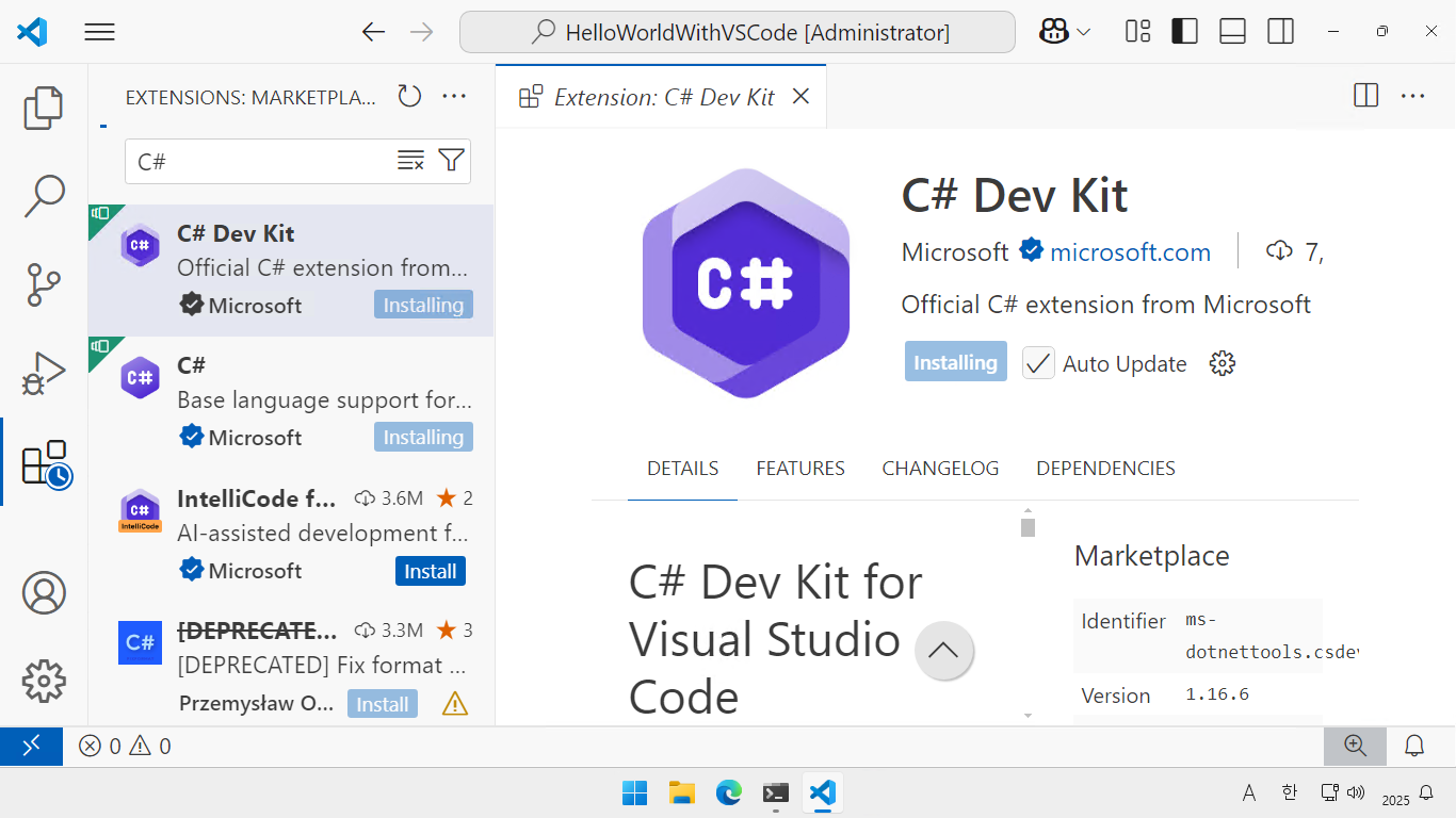 VSCode Extensions에서 C# Dev Kit 검색