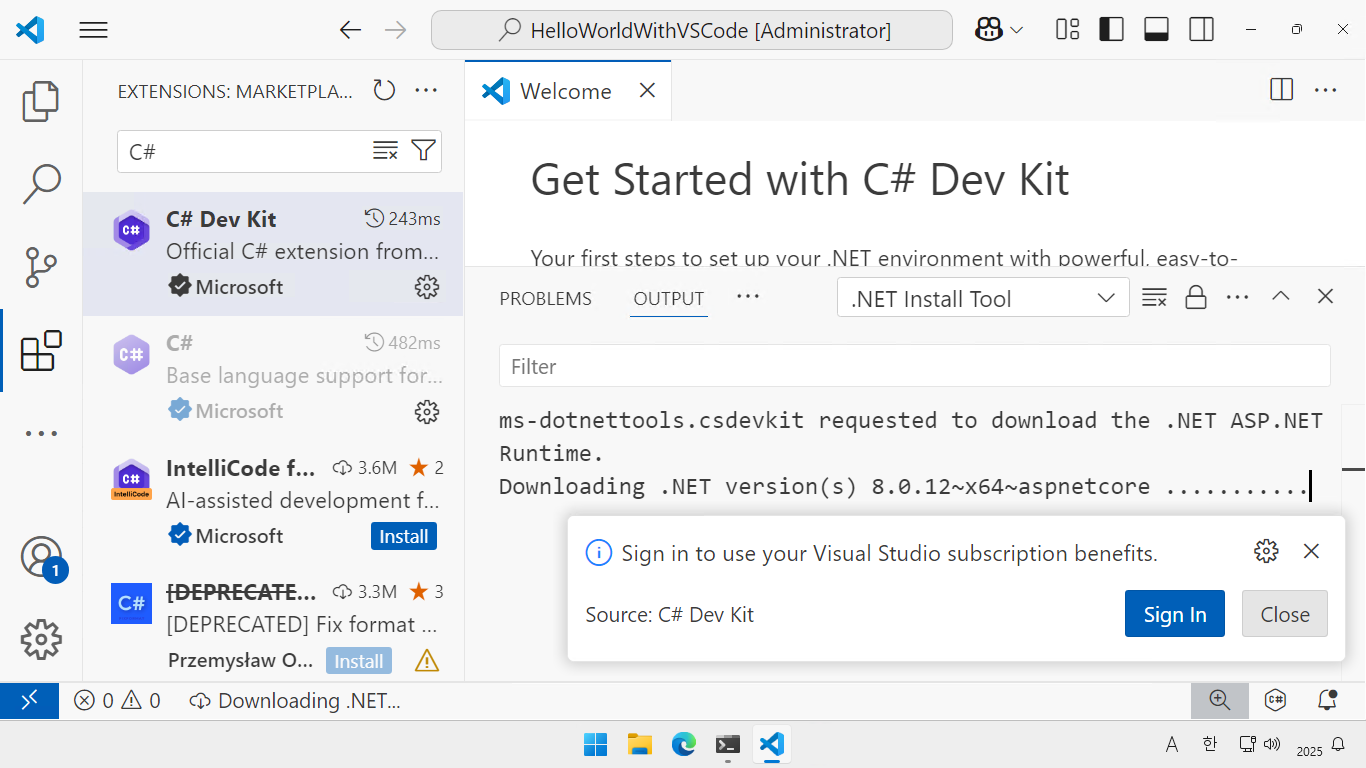 C# Dev Kit 설치